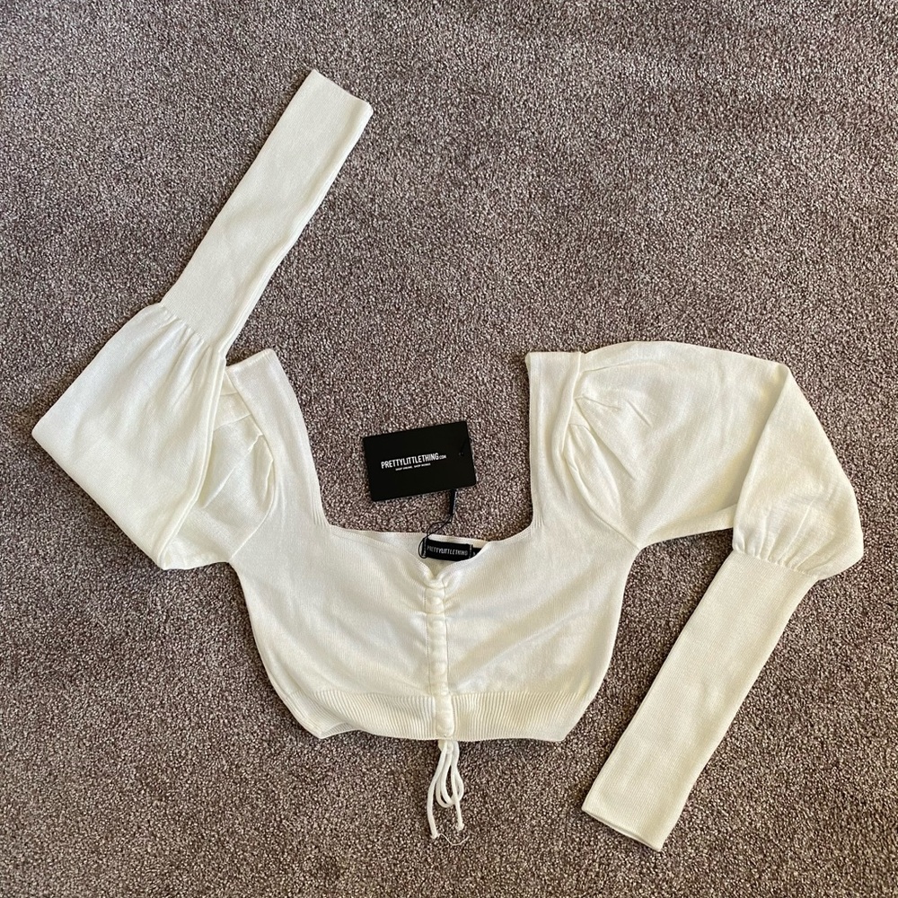 Puff Sleeve Knitted Front Top